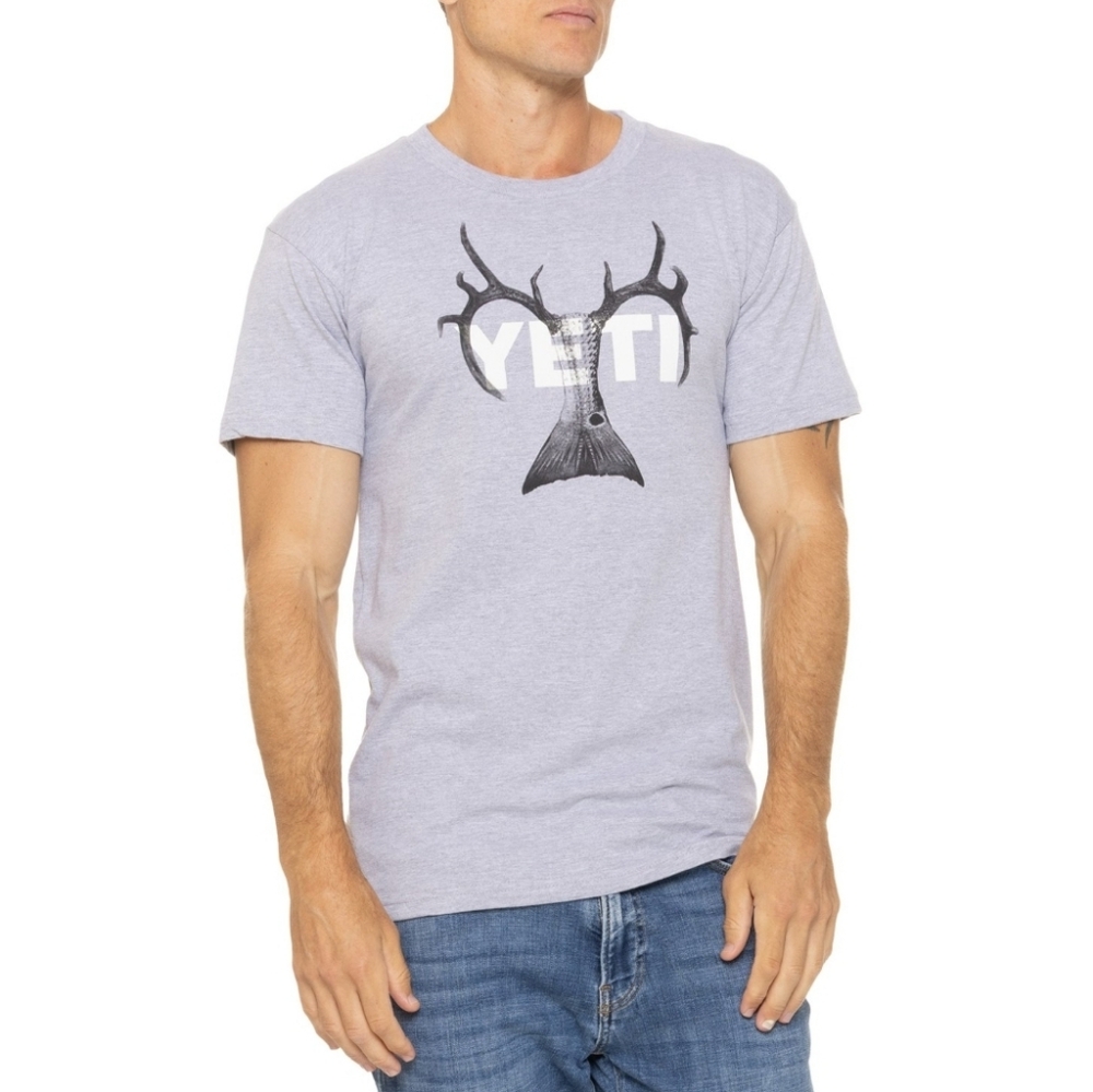 YETI - NEW Light Gray White Tail & Red Fish Short Sleeve Graphic Tee Small Cut